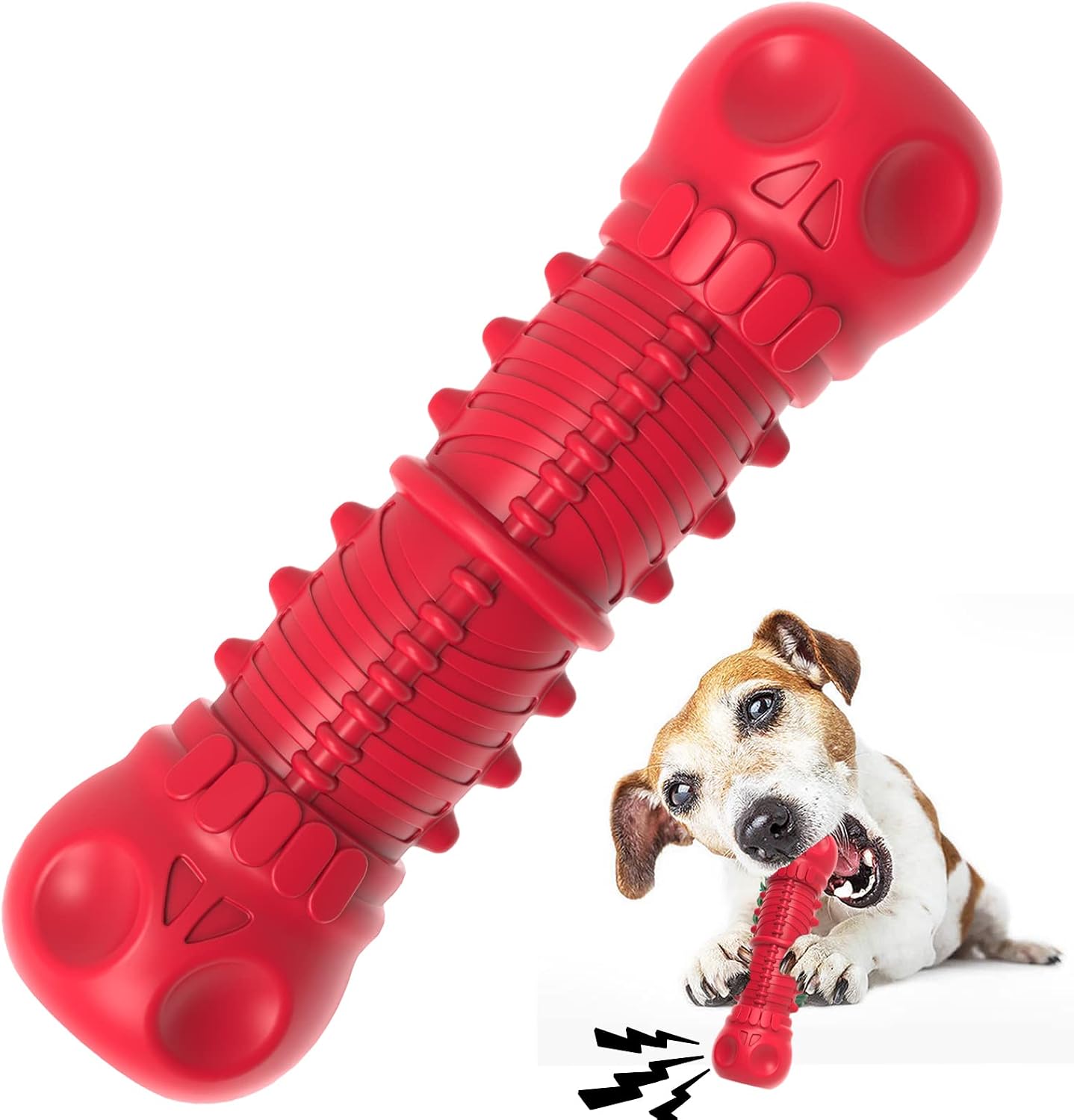 ZIKATON Dog Squeaky Toy for Aggressive Chewers — heavy-duty red rubber chew toy