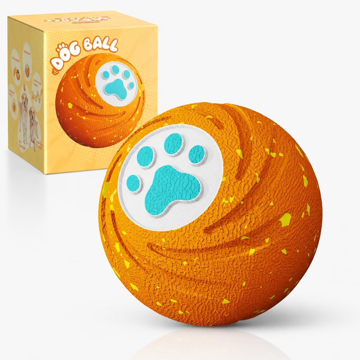 Lovkid Smart Interactive Dog Ball — orange automatic rolling ball with paw print